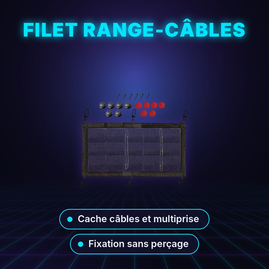Filet range-câbles sous bureau, fixation sans perçage